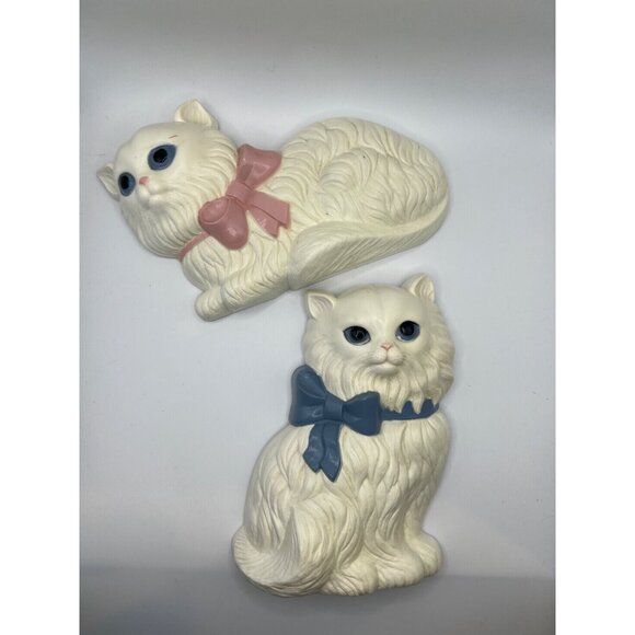 VTG Plastic Burwood White Persian Cats Hanging Wall Decor Set of‎ 2 - Kitty Cats - Picture 1 of 9
